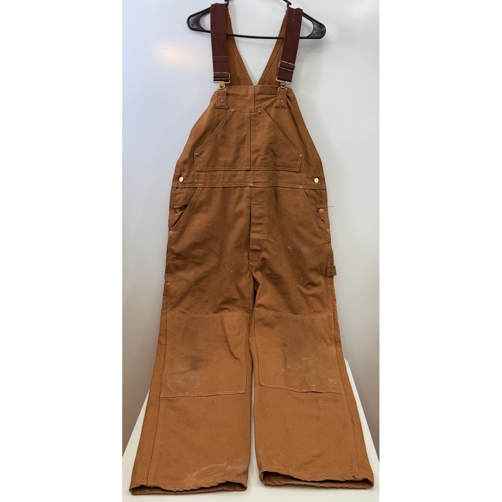 VTG Carhartt Brown Double Knee Canvas Bib Overalls Distressed Fits 40x30 READ